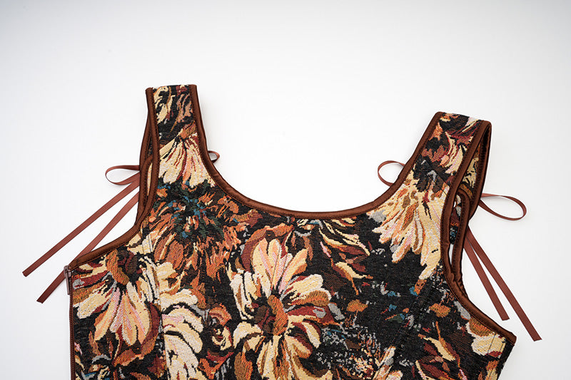 Womens Vintage 1920s Renaissance Lace Trim Tie Front Corset Bustier