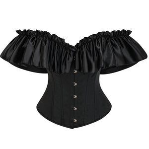 Womens Vintage Off Shoulder Corset Bustier Lace Up Boned Overbust Corset Renaissance Corset Tops