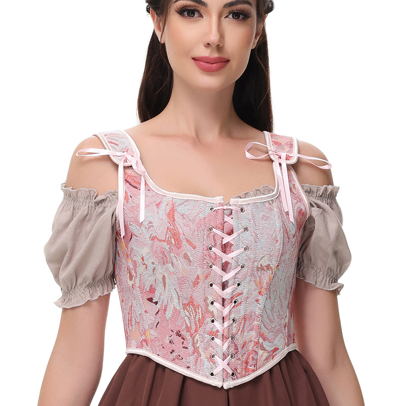 Womens Vintage Victorian 1920s Renaissance Lace Trim Corset Bustier