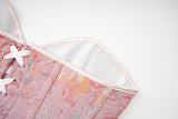 Womens Vintage Victorian Floral Denim Overbust Push Up Corset Bustier Top