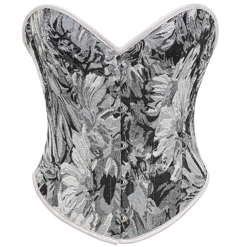 Womens Vintage Victorian Floral Denim Overbust Push Up Corset Bustier Top