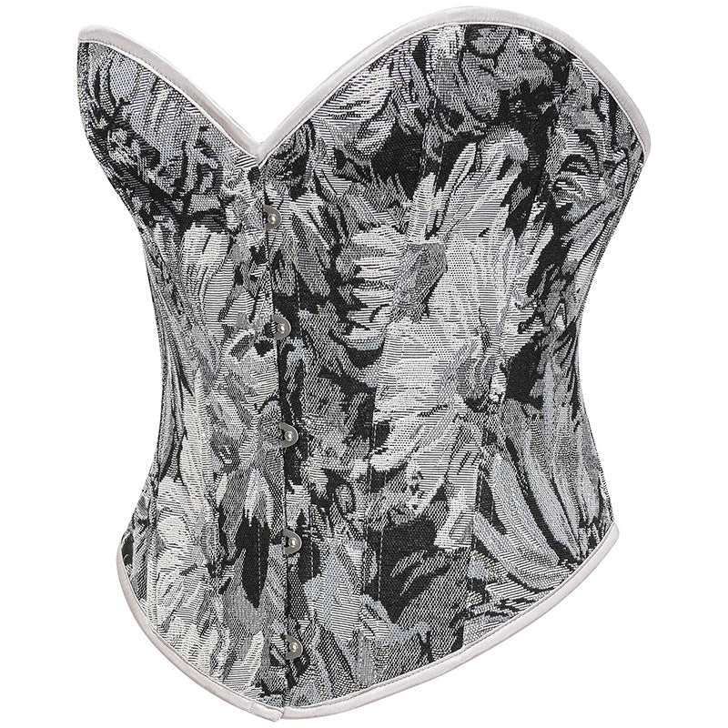 Womens Vintage Victorian Floral Denim Overbust Push Up Corset Bustier Top