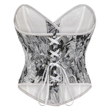 Womens Vintage Victorian Floral Denim Overbust Push Up Corset Bustier Top
