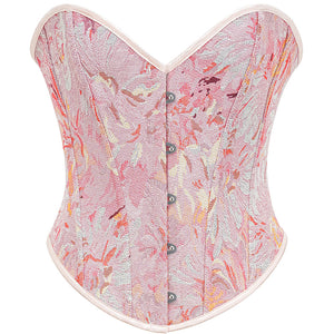 Womens Vintage Victorian Floral Denim Overbust Push Up Corset Bustier Top