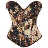 Womens Vintage Victorian Floral Denim Overbust Push Up Corset Bustier Top