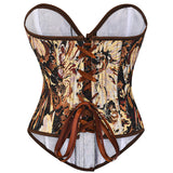 Womens Vintage Victorian Floral Denim Overbust Push Up Corset Bustier Top
