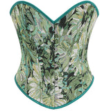 Womens Vintage Victorian Floral Denim Overbust Push Up Corset Bustier Top