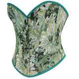 Womens Vintage Victorian Floral Denim Overbust Push Up Corset Bustier Top