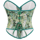 Womens Vintage Victorian Floral Denim Overbust Push Up Corset Bustier Top