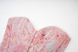 Womens Vintage Victorian Floral Denim Overbust Push Up Corset Bustier Top