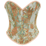 Womens Vintage Victorian Floral Denim Overbust Push Up Corset Bustier Top
