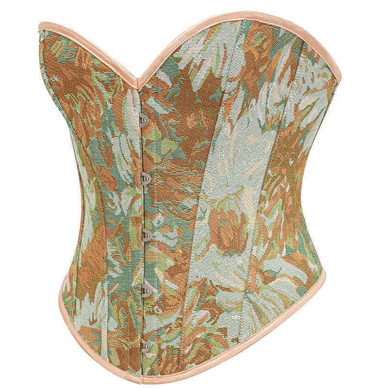 Womens Vintage Victorian Floral Denim Overbust Push Up Corset Bustier Top