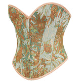 Womens Vintage Victorian Floral Denim Overbust Push Up Corset Bustier Top