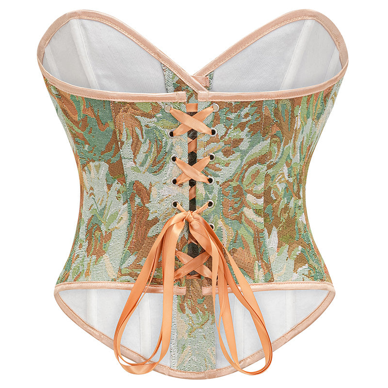 Womens Vintage Victorian Floral Denim Overbust Push Up Corset Bustier Top