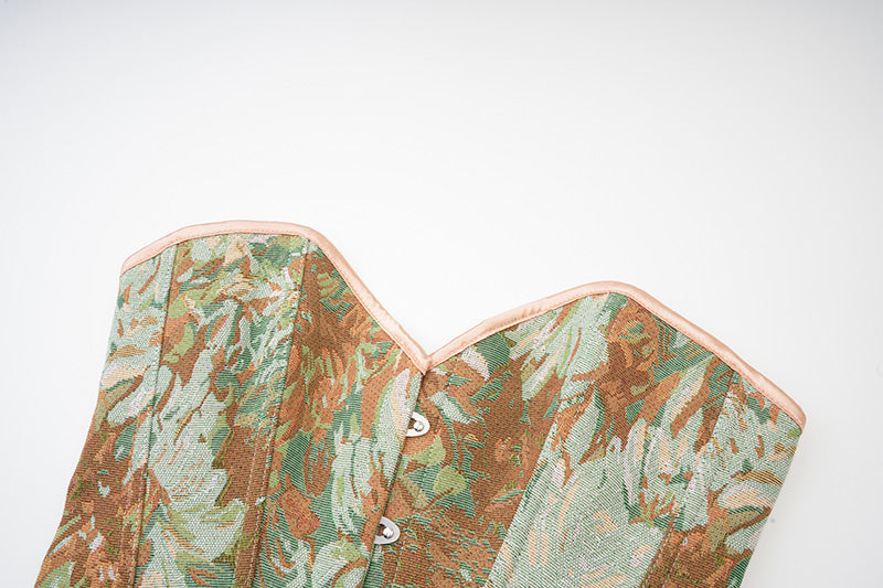 Womens Vintage Victorian Floral Denim Overbust Push Up Corset Bustier Top