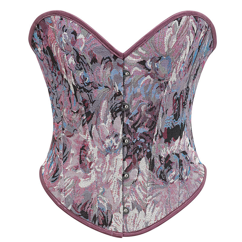 Womens Vintage Victorian Floral Denim Overbust Push Up Corset Bustier Top