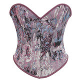 Womens Vintage Victorian Floral Denim Overbust Push Up Corset Bustier Top