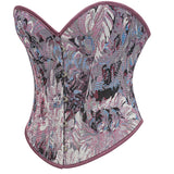 Womens Vintage Victorian Floral Denim Overbust Push Up Corset Bustier Top