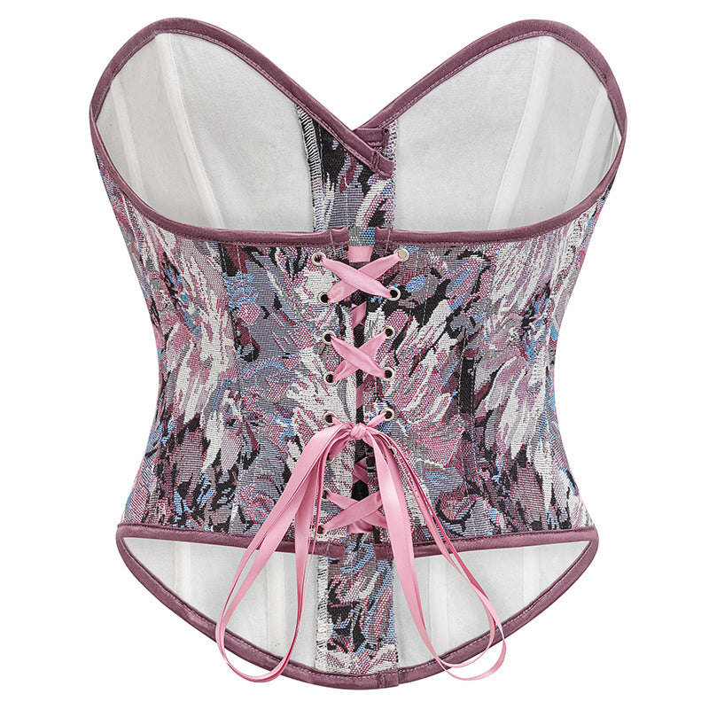 Womens Vintage Victorian Floral Denim Overbust Push Up Corset Bustier Top