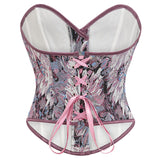 Womens Vintage Victorian Floral Denim Overbust Push Up Corset Bustier Top