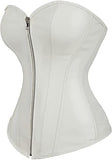 Zipper Front Faux Leather Overbust Corset Bustier Tops