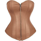 Zipper Front Faux Leather Overbust Corset Bustier Tops