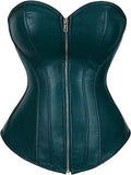 Zipper Front Faux Leather Overbust Corset Bustier Tops