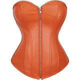 Zipper Front Faux Leather Overbust Corset Bustier Tops