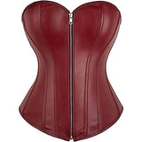 Zipper Front Faux Leather Overbust Corset Bustier Tops