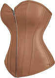 Zipper Front Faux Leather Overbust Corset Bustier Tops