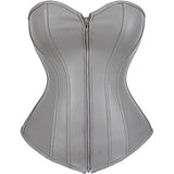 Zipper Front Faux Leather Overbust Corset Bustier Tops