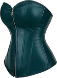 Zipper Front Faux Leather Overbust Corset Bustier Tops
