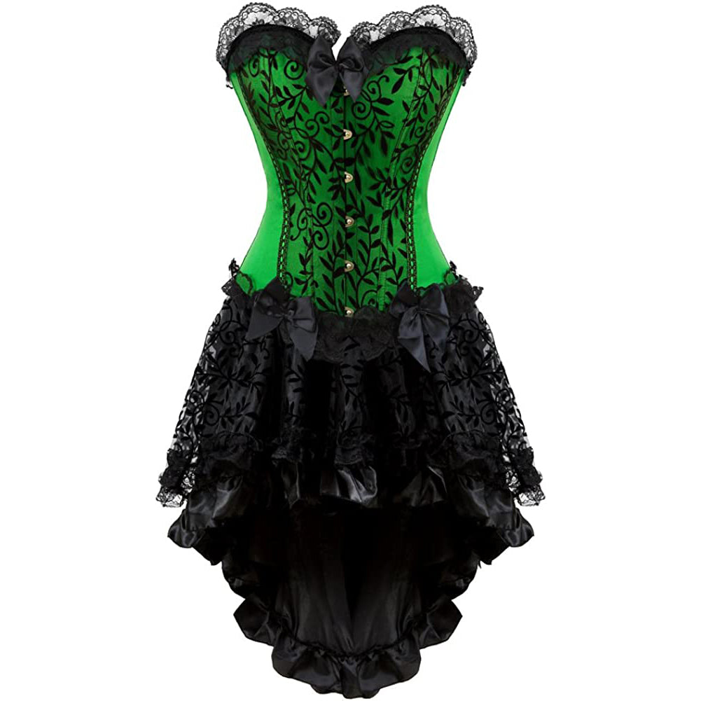 Renaissance Steampunk Corsets Halloween Victorian Vampire Costumes Set - L Green Renaissance Steampunk Corsets Halloween Victorian Vampire Costumes Set - L Green
