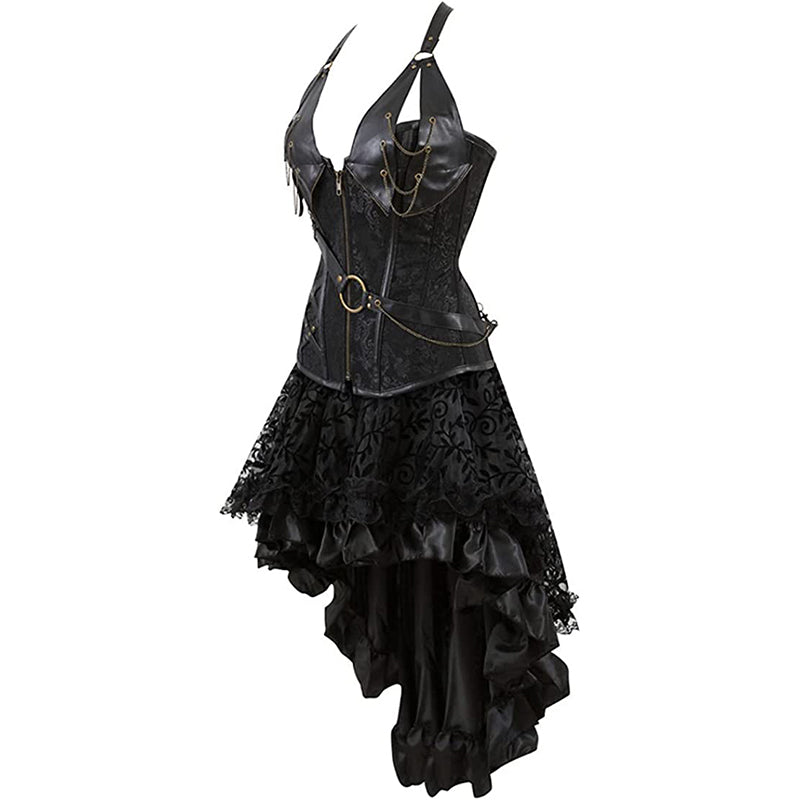 Machinery Steampunk Corset Womens Party Costume Skirt Set