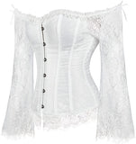 Corset Overbust Lace Up Tops for Women with Long Lace Sleeves