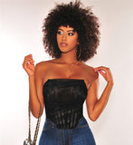 Women's Vintage Strapless Open Back Boned Mesh Zip Back Corset Crop Top