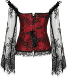 Corset Overbust Lace Up Tops for Women with Long Lace Sleeves