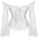 Corset Overbust Lace Up Tops for Women with Long Lace Sleeves