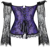 Corset Overbust Lace Up Tops for Women with Long Lace Sleeves