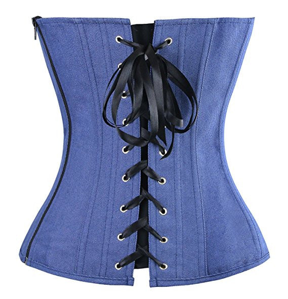 Denim Corsets Bustier Tops with Side Zipper