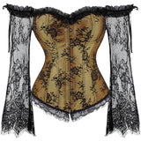 Corset Overbust Lace Up Tops for Women with Long Lace Sleeves