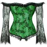 Corset Overbust Lace Up Tops for Women with Long Lace Sleeves