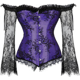 Corset Overbust Lace Up Tops for Women with Long Lace Sleeves