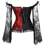 Corset Overbust Lace Up Tops for Women with Long Lace Sleeves