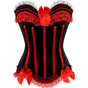 Cosplay Bowknot Hourglass Satin Lace Trim Overbust Corset