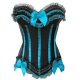 Stripe Bowknot Satin Lace Trim Bodice Overbust Corset