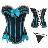 Stripe Bowknot Satin Lace Trim Bodice Overbust Corset