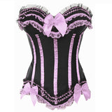 Stripe Bowknot Satin Lace Trim Bodice Overbust Corset