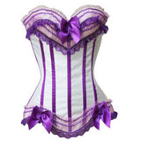 Stripe Bowknot Satin Lace Trim Bodice Overbust Corset