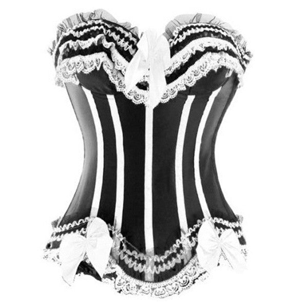 Stripe Bowknot Satin Lace Trim Bodice Overbust Corset